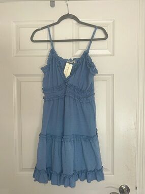 Trinity Light Blue Ruffle Spaghetti Strap Dress